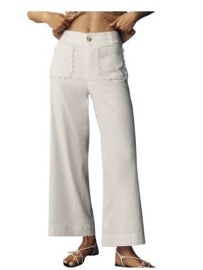 Anthropologie Maeve Colette Magic Fabric Scallop-Pocket Pants White NWT Sz 27